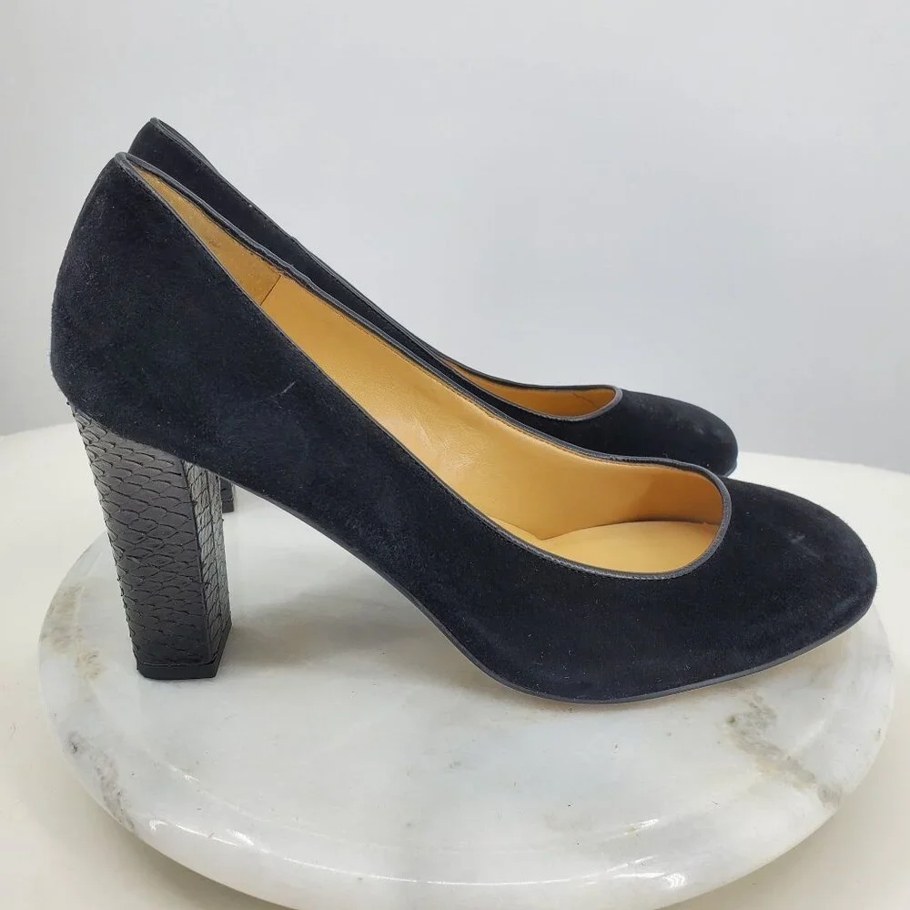 Talbots Women's Black Suede Round‎ Toe Faux Snake Skin High Heel Pump Shoes 9.5